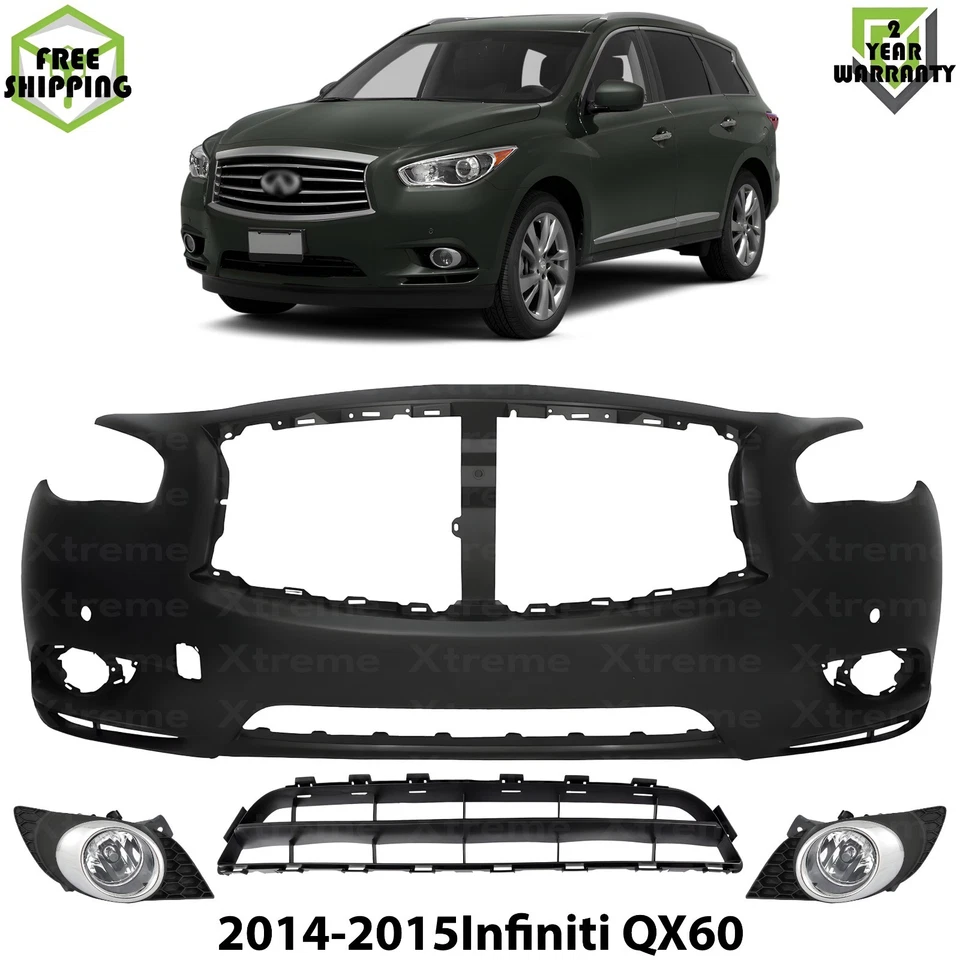 Front Bumper Cover Primed Plastic & Fog Lights Kit For 2014-2015 Infiniti QX60 Foto 1 de 4