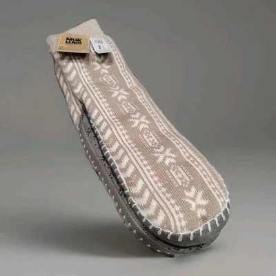 MUK LUKS Aloe Infused Sherpa Lined Slipper Socks L/XL Beige Grey Cozy NEW - Image 1 of 4