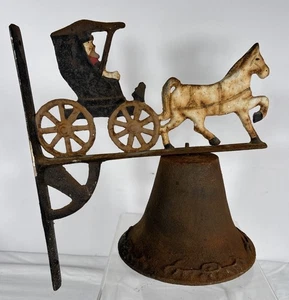 Vintage-Style Cast Iron Horse & Carriage Door Bell Rustic Farmhouse Repro 13”x11 - Picture 1 of 15