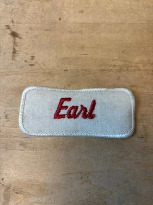 Vtg 70s EARL Sew On Embroidered Clothing Jacket Uniform Name Patch RED & WHITE - Image 1 of 3