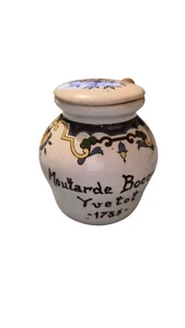 VTG French Mustard Jar w/ Lid & Spoon Moutarde Bocquet Yvetot 1735 Digoin France - Picture 1 of 7
