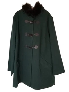 Yours Plus Size Duffle Coat Green Faux Fur Trim UK 26-28 - NEW - Picture 1 of 8