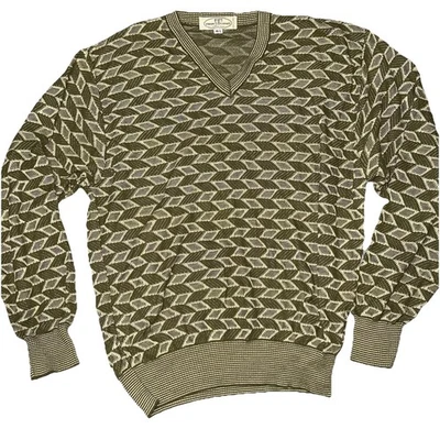 Suéter Vintage Pronto Uomo Para Mujer Pequeño Verde Tejido Geométrico Cuello en V Abuela Foto 1 de 4