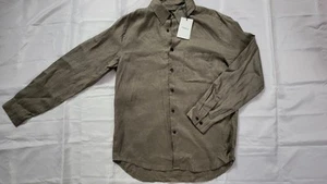 NEW THEORY MENS IRVING PRECISE LINEN LONG SLEEVE BUTTON DOWN WASABI SHIRT SIZE M - Picture 1 of 4