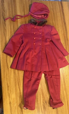 Union 20 世纪 50 年代儿童 3 100% 羊毛全衬里打褶外套毛皮领帽雪裤 — 第 1/4 张图片