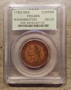 RARE 1783 Res Copper Washington Older Green PCGS Slab PR 64BN, DB, EE - SL111 - Picture 1 of 4