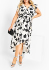 New City Chic Ivory Black Faux Wrap Maxi Nicole Print Dress Plus Size S 16 #p72