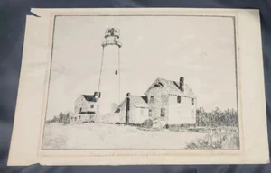 1970er Barbara Gettier Radierung Kunstwerk #36/300 Fenwick Island Leuchtturm Bild - Bild 1 von 20