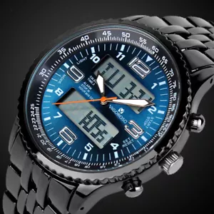 Men's Date Military Quartz Sport Digital Stainless Steel Analog Waterproof Watch - Picture 1 of 9