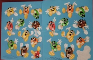 Vintage Stickers 1992 Mars Inc. M & M on blue background brown green yellow red - Picture 1 of 2