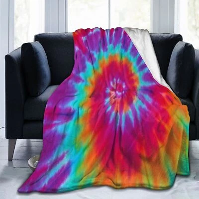 Flannel Bedspread Throw Blanket Tie-Dye Geometric Spirals Holiday Birthday Gift - Image 1 of 4