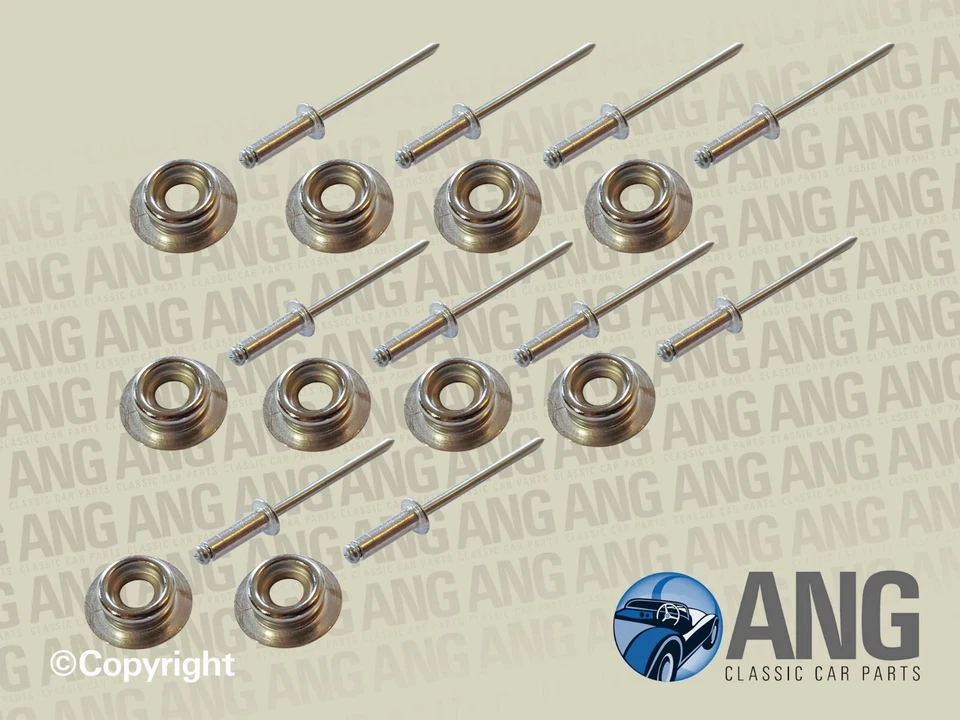 TRIUMPH TR4,TR4A,TR5,TR6 TONNEAU COVER, HOOD METAL SOCKETS & RIVETS KIT x 10 - Image 1 of 1