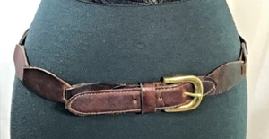 Made In India Genuine Leather Braided Link Brown Belt Solid Brass Buckle XL 35 - Picture 1 of 6