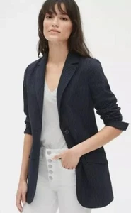 NWT GAP Women’s Size 10 Modern Blazer Angle Pocket Navy White Stripe 100% Cotton - Picture 1 of 6