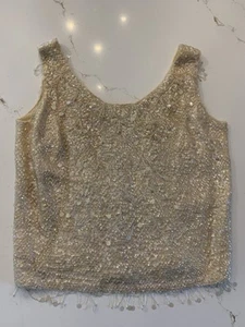 Vintage 1950’s Tan Beaded Blouse Sleeveless Lining Is Heavily Discolored Size M - Picture 1 of 12