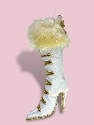 Goodwill Stiefel Lady Boot Dekoration Weihnachten Aufhänger Weiß Gold 29cm - Bild 1 von 4