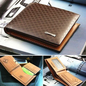 Para hombres Cuero Doble Plegable Portatarjetas de Identificación Cartera Billetera Bolso de Mano Delgado Bolso sin asas EE. UU. - Imagen 1 de 6