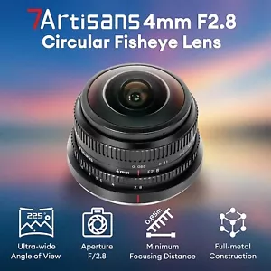 Lente circular 7artisans 4 mm F2.8 225° APS-C ojo de pez Prime para Fujifilm Sony M4/3 - Imagen 1 de 8
