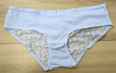 Victoria's Secret Blue Cotton Sheer Lace Back Low-Rise Hiphugger Panties Bows S - Image 1 of 3