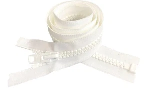 YKK #10 Chaqueta Grande de Plástico Moldeado Resistente Cremallera Separadora BLANCA 37"- 250" - Imagen 1 de 1