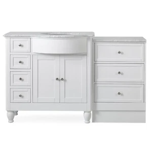 58" White Bathroom Vanity Single Right Size Sink Cabinet Carrara Marble Top - Picture 1 of 9