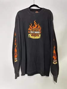 Vtg Y2K Harley Davidson Long Sleeve T Shirt Black Flames Australia Men’s Sz L - Picture 1 of 7