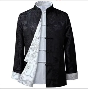 Hot Sale Men Chinese Style Satin Silk Tang Suit Jacket Double Faced Long Sleeve - Picture 1 of 19