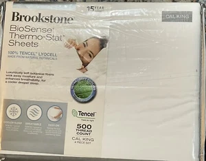 Brookstone BioSense Thermo-Stat Sheets White Cal King 100% Tencel Lyocell