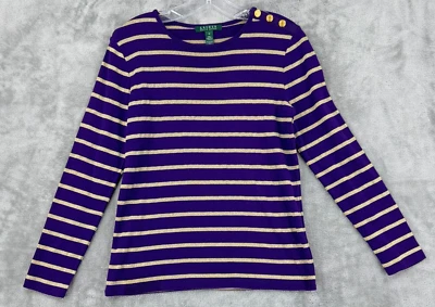Suéter Ralph Lauren Mujer Mediano Rayas Náutico Metálico Botón Tejido Elástico Foto 1 de 4