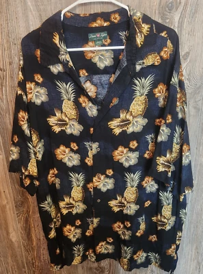 Camisa de hombre David Taylor piñas y lirios tropical hawaiana con botones talla 2XL Foto 1 de 4