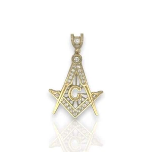 Masonic Symbol "Freemason" Cz Pendant - 14k Yellow Gold - Picture 1 of 6