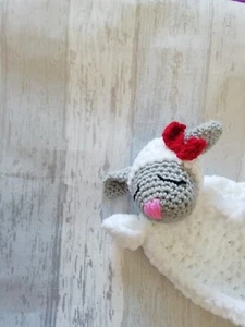 Handmade crochet  sheep lovey comforter red bow - Picture 1 of 3