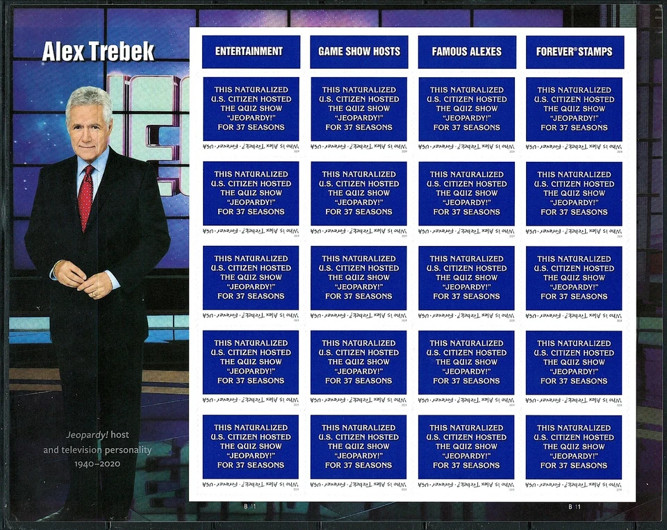 Mint US Year of 2024 Alex Trebek Pane of 20 Forever Stamps Scott# 5907 (MNH) - Image 1 of 1