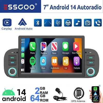 7" Android 14 Autoradio Stereo Per Fiat Panda 2013-2020 Carplay 64G GPS Navi RDS - Immagine 1 di 4