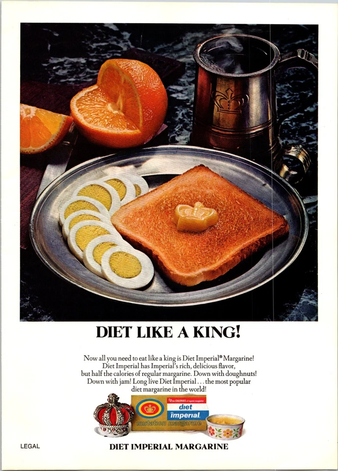 PRINT AD 1974 Diet Imperial Margarine Like a King Eggs Toast Orange 8.5x11 - Image 1 of 1