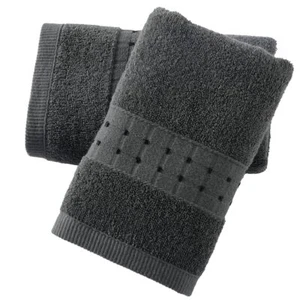 Grey Hand Towel Set of 2 Soft Absorbent Face Towels 100% Cotton Checkered Dec... - Picture 1 of 9