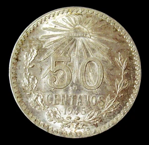 1945 Mexico 50 Centavos .720 Silver Original Toning Choice BU - Picture 1 of 2