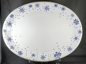 Anchor Hocking Snow Flake Platter 15.75in White Stoneware Blue Snowflakes - Picture 1 of 5