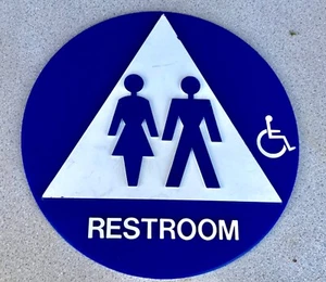 ADA COMPLIANT UNISEX RESTROOM DOOR SIGN BLUE & WHITE 12" ROUND - Picture 1 of 4