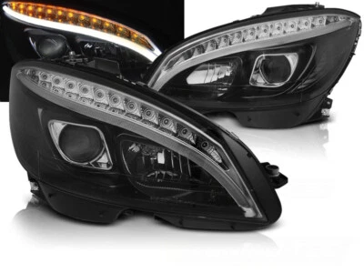 Scheinwerfer Tagfahrlicht Optik für Mercedes W204 Bj. 07-11 Schwarz LED Blinker - Bild 1 von 4
