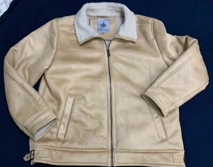 Rainforest SHERPA LINED BOMBER JACKET: Mens XL • Full-Zip • Tan • Faux Leather - Picture 1 of 22