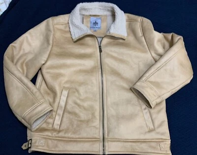 Rainforest SHERPA LINED BOMBER JACKET: Mens XL • Full-Zip • Tan • Faux Leather - Image 1 of 4