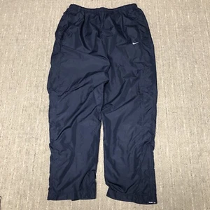 Vintage Y2K Nike Baggy Windbreaker Track Pants Size XL Navy Blue Lined Zip Ankle - Picture 1 of 13