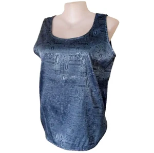 Women's Thai Silk Blouse Jacquard Sleeveless Blue/Gray Vest Tank Top Scoop Neck - Picture 1 of 3
