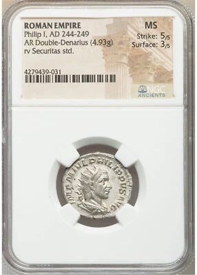 NGC MS Roman Empire Philip I ( AD 244-249) AR Antoninianus (22mm, 4.93 gm, 5h) - Image 1 of 4