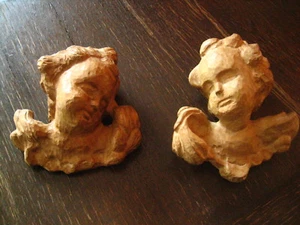 großes prächtiges Paar Engelköpfe 2 Engel Putto Köpfe Holz geschnitzt Handarbeit - Picture 1 of 4