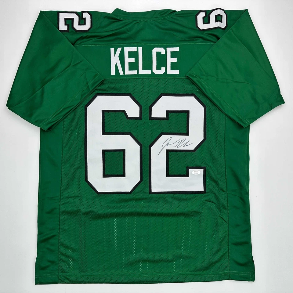 Autographed/Signed Jason Kelce Philadelphia Kelly Green Jersey PSA/DNA COA - Image 1 of 4