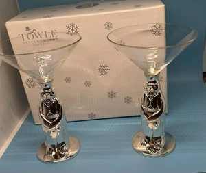 Towle Art Deco Tuxedo Penguin Martini Cocktail Glass Set Silverplated READ DESC - Picture 1 of 14