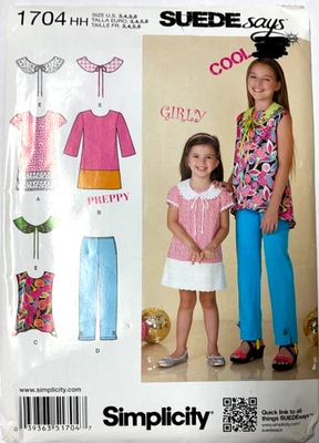 Simplicity Suede Sewing Pattern Girls Dress Top Pants Size 3-6 New Uncut 1704 - Image 1 of 3