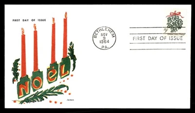 Mayfairstamps US FDC 1964 Misletoe Candles Noel First Day Cover aau_91311 - Image 1 of 2